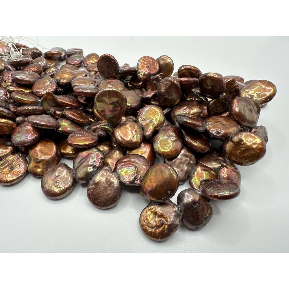 13-15 mm brown bronze coin freshwater pearl, top side drilled AA+ baroque flat c